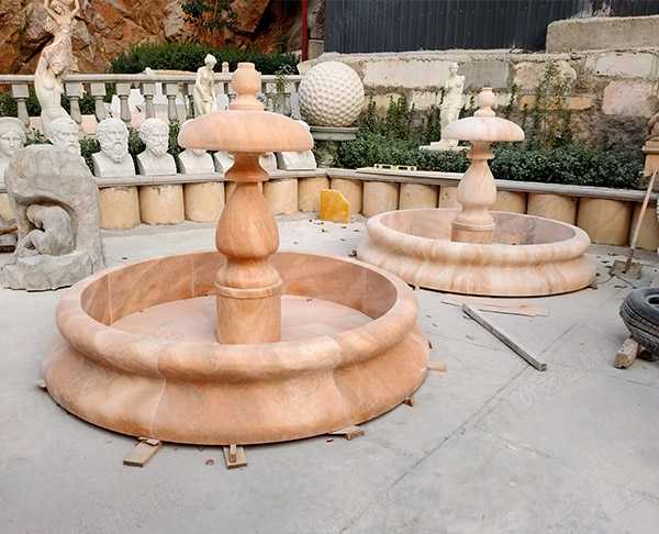 天然晚霞紅大理石雕刻小型石雕噴泉