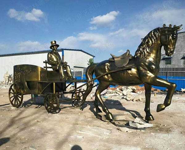 仿銅歐式馬車玻璃鋼人物雕塑