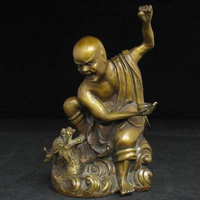 銅佛像雕塑——十八羅漢之降龍羅漢
