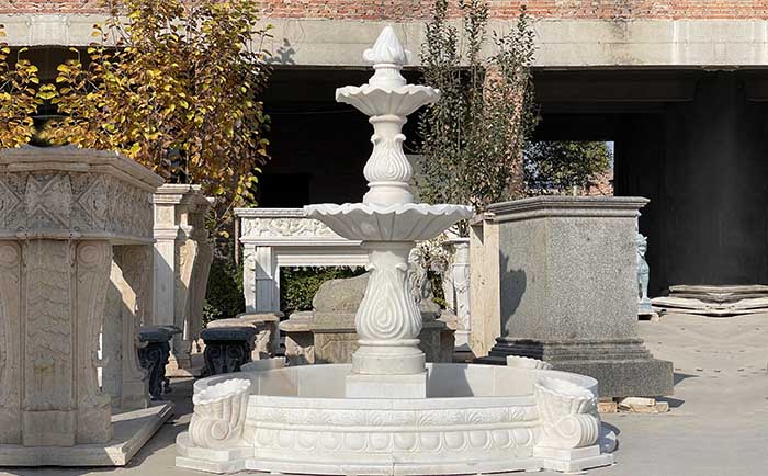 廣西白戶外庭院流水石雕噴泉