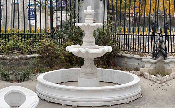 廣西白戶外庭院流水石雕噴泉