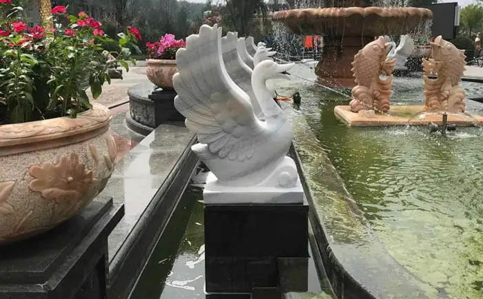 漢白玉石雕天鵝景觀雕塑